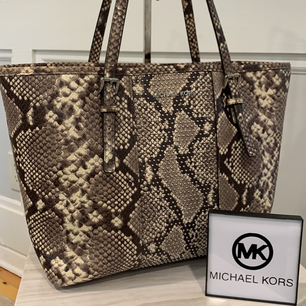 Michael Kors Vintage Large Micro Studded Python Snake Print Tote Bag EUC